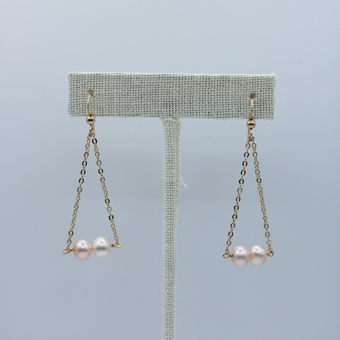 Double Pink Pearl Floating Earrings