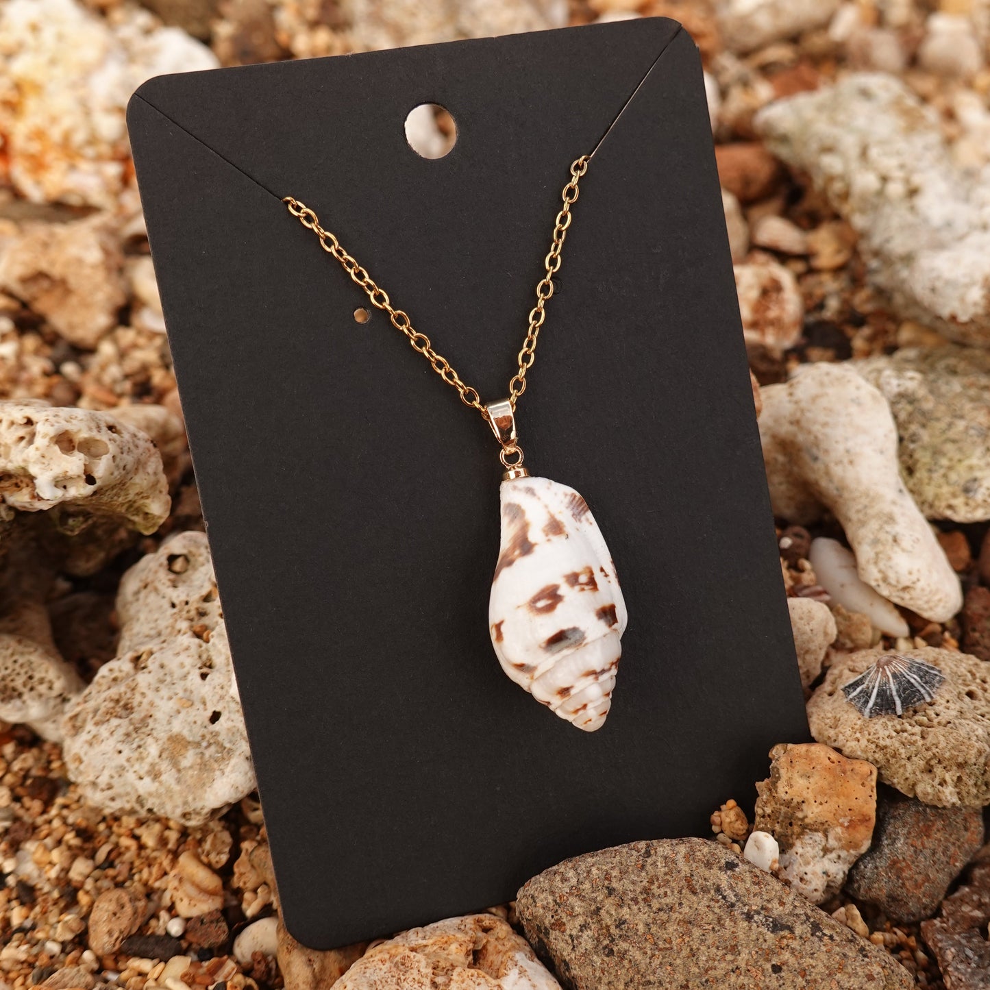 Brown Spotted Spiral Shell Necklace