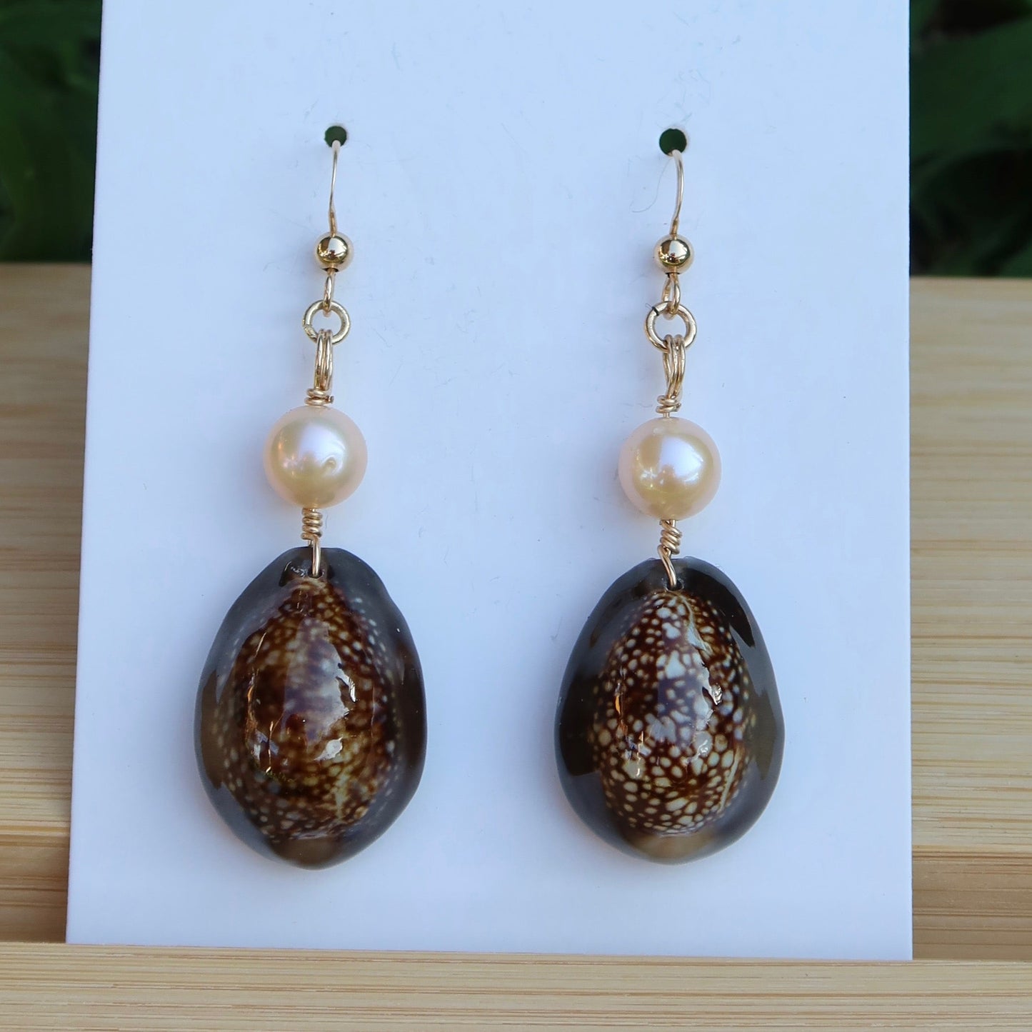 Cowry and Pearl Dangle Earrings