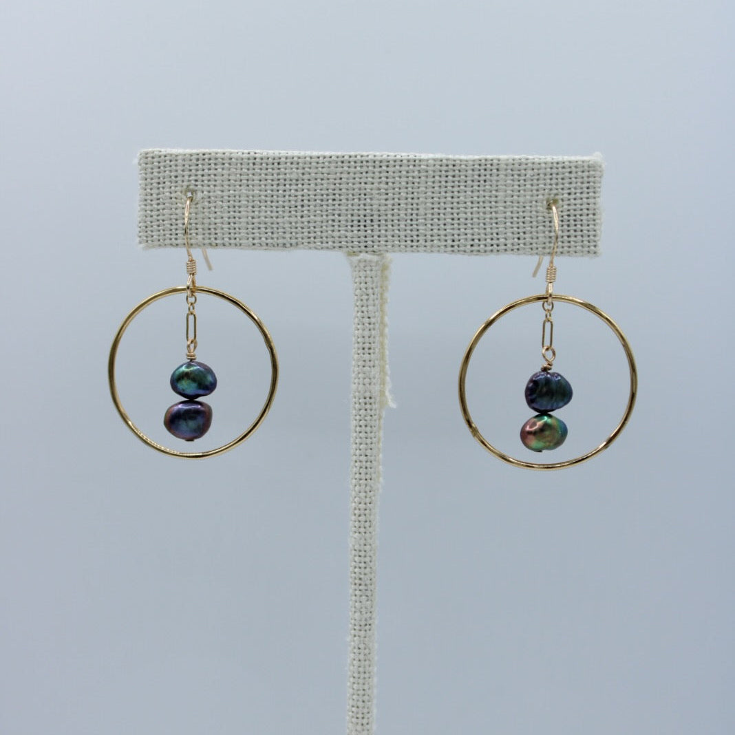Double Keshi Pearl Hoop Earrings