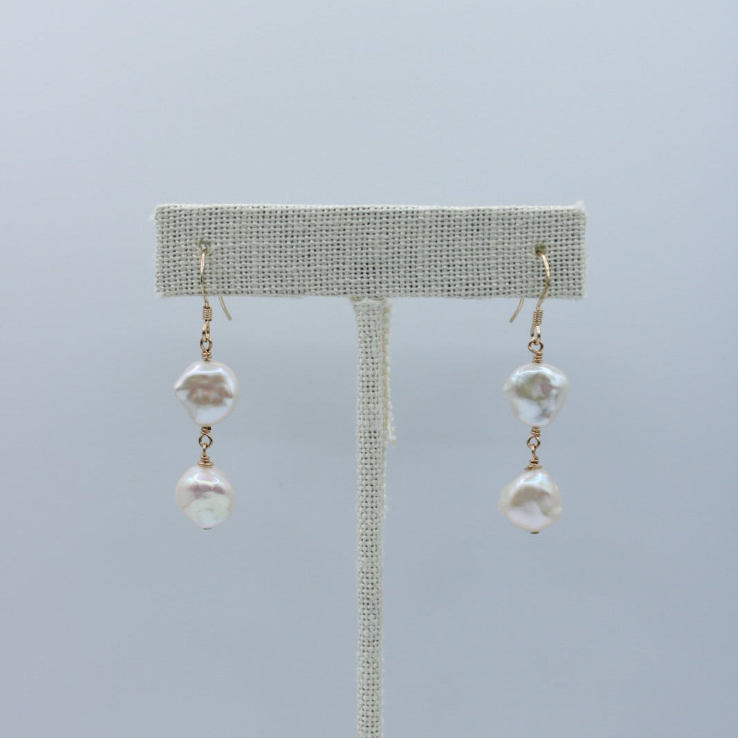 White Keshi Pearl Dangle Earrings