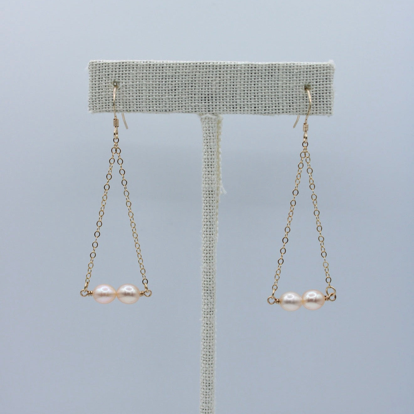 Double Pink Pearl Floating Earrings