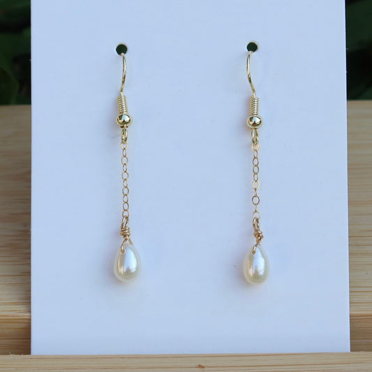 Single White Pearl Dangle Earrings