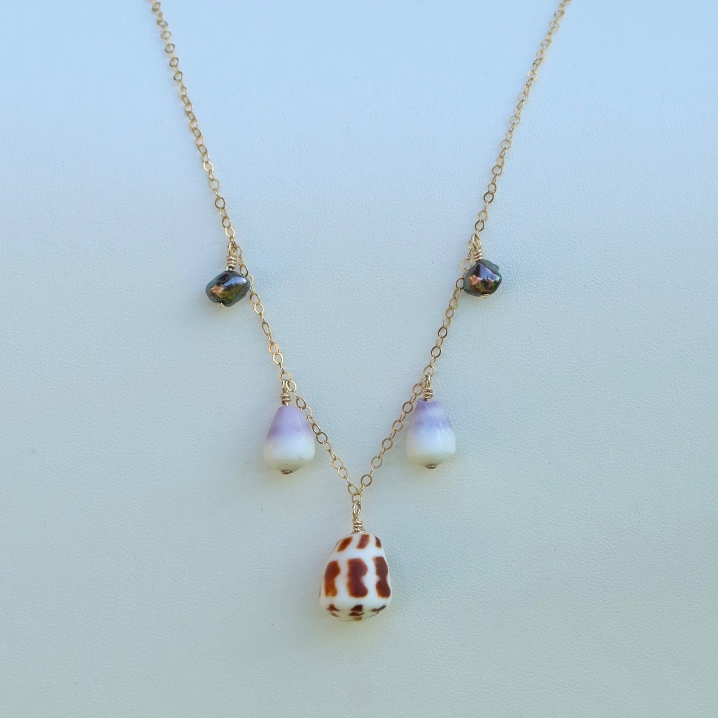 Keshi Pearl and Cone Shell Necklace