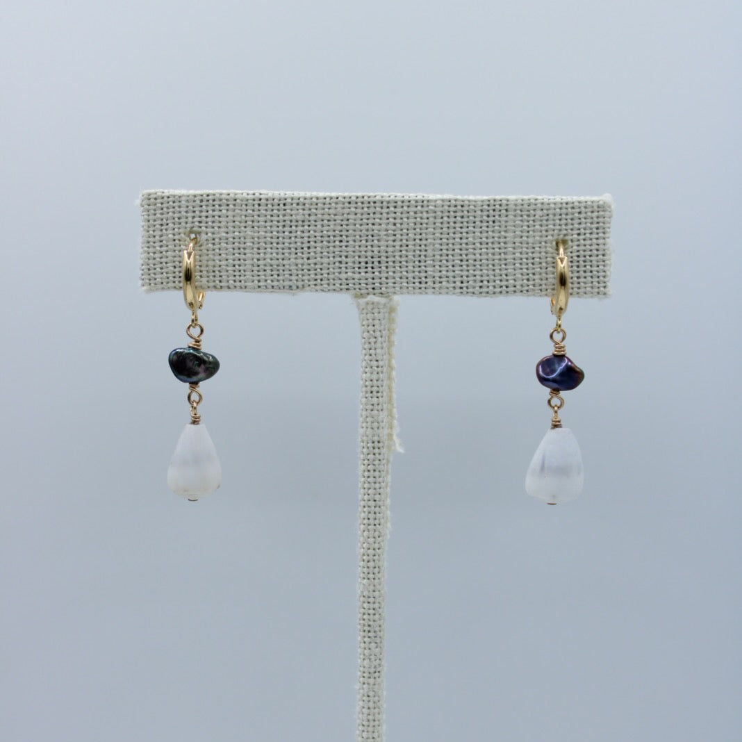 Mini Cone Shells with Dark Keshi Pearl Earrings