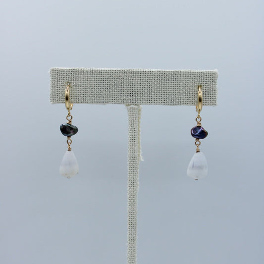 Mini Cone Shells with Dark Keshi Pearl Earrings